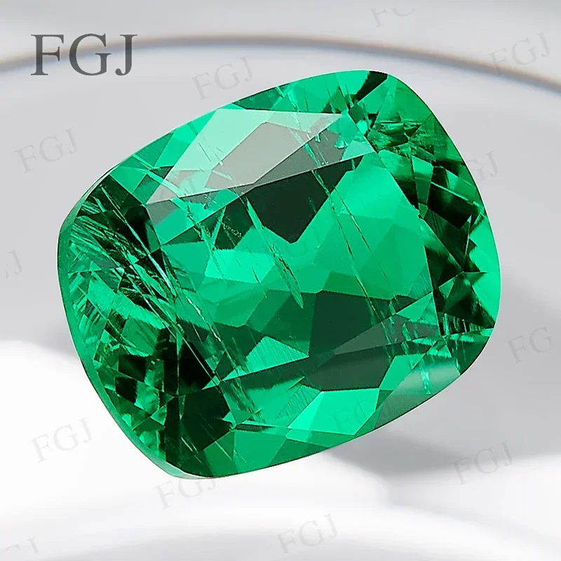 Lab Grown Colombian Emerald Hydrothermal Elongate Cushion Cut Synthetic Gems Inclusions Inside Jewelry With GRA Certificate DIY