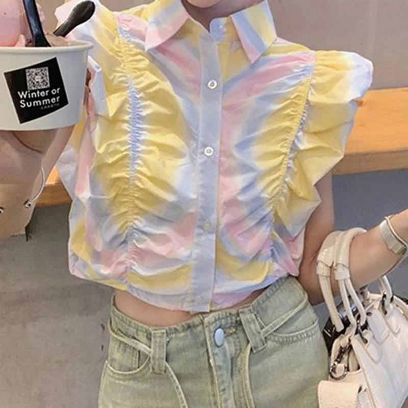 Dopamine wears a smudge colored shirt for women's 2024 summer new fashion pleated short chic sleeveless top.