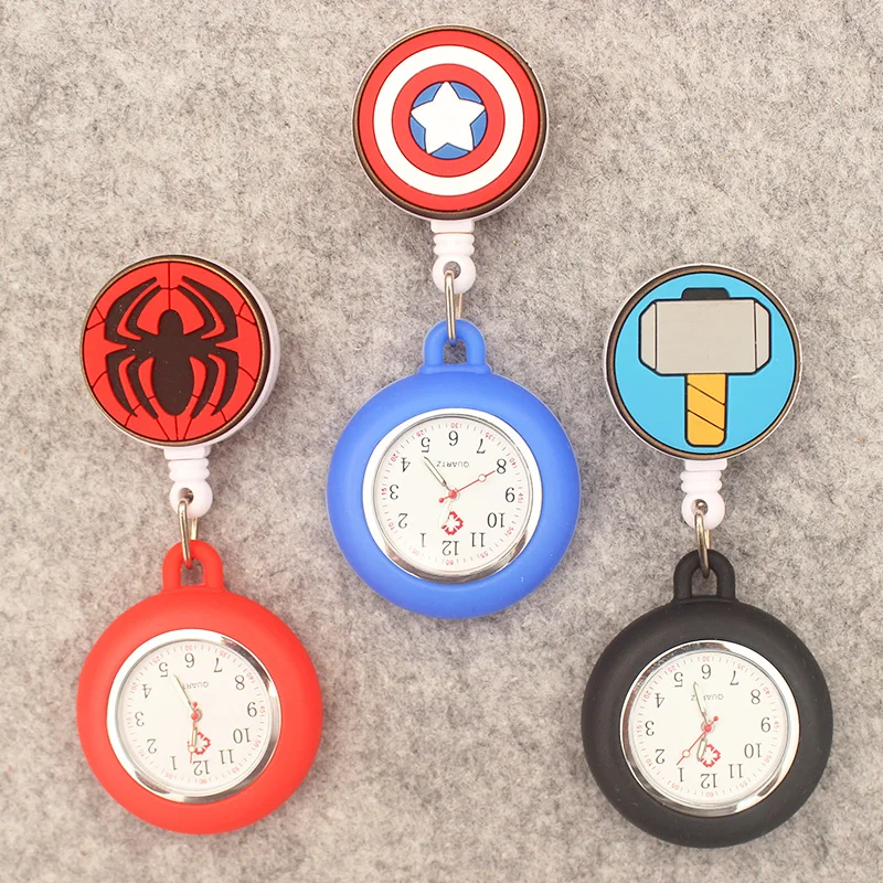 Cartoon Brave Logo Hero Style Stretchable Pocket Watch Retractable And With Clip For Men And Women