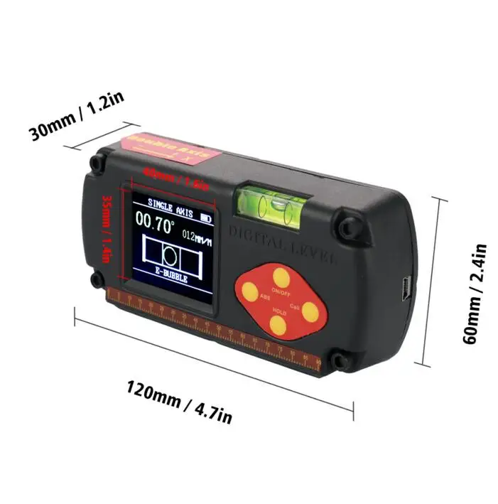 Digital Protractor Dual-axis Angle Ruler Digital Level Inclinometer 0.1 Degree Accuracy with USB Cable Built-in Lithium Battery