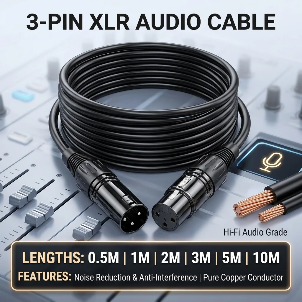 DJ Stage Recording XLR Cable Microphone Phantom Power Audio Interface Mixing Console 3 PIN XLR Cable 1m/2m/3m/5m/10m