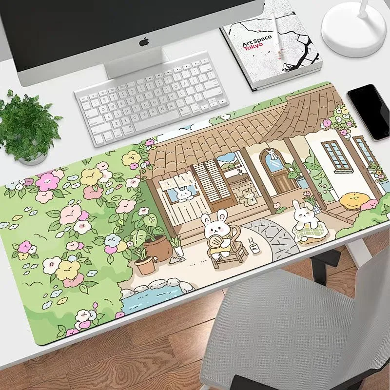 Kawaii Rabbit Ins Girl Mousepad Large XXL PU Leather Waterproof Non-slip Dining Table Mat Cute Office Game Computer Keyboard Pad