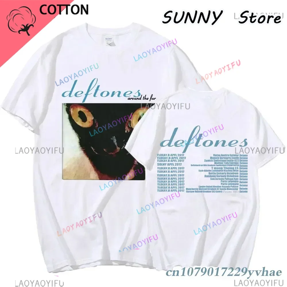 Fashion Deftones Around T-Shirt Hip Hop Rock Band The Fur Tour Band Concert Cat Graphic T-shirts Thick Oversized T Shirt