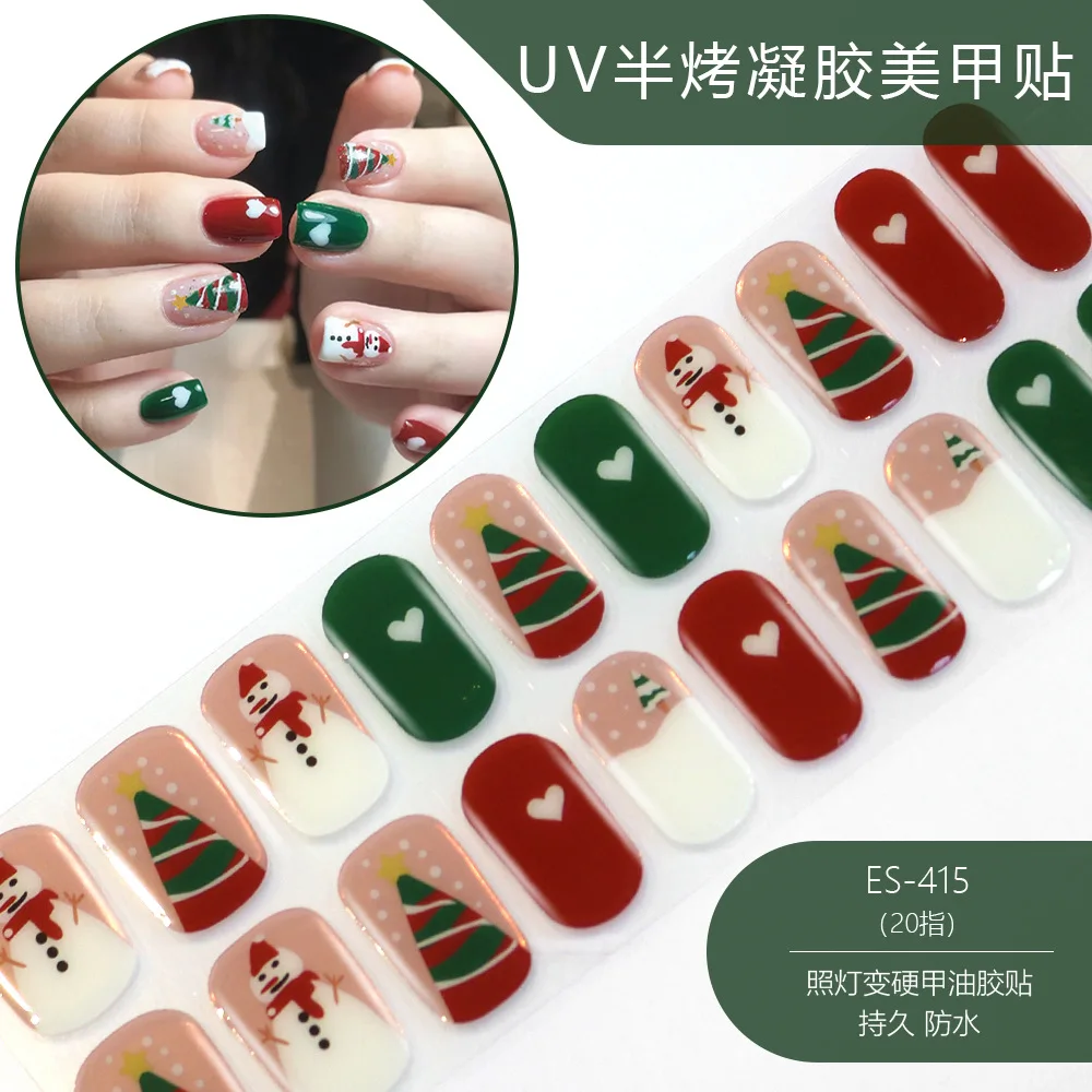 Nuevas pegatinas de uñas de Gel semicuradas UV de Navidad Halloween20Tips, calcomanías de Gel brillantes con lima de uñas, tiras completas de larga duración para uñas