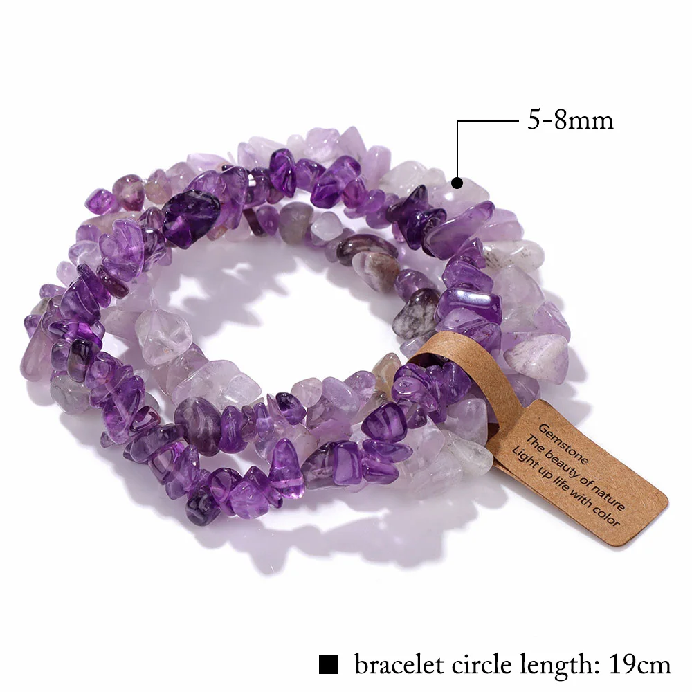 3pcs/set Natural Crystal Gem Stone Bracelet 5-8mm Irregular Amethysts Aquamarine Chips Beads Bracelets Women Men Elastic Jewelry