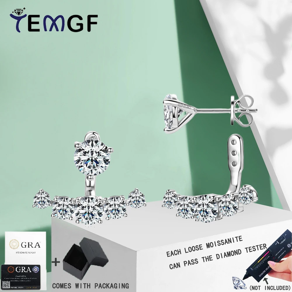 

TEMGF 4.6CT/Pair Full Moissanite Stud Earrings for Women Sparkling Fine Gifts 100% S925 Sterling Silver Dual Wearing Ear Jewelry