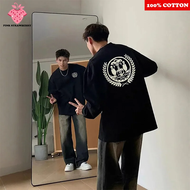 

Retro Alien Print T-shirt Men Autumn 2025 New 100% Cotton American Street Casual Black Sports T-shirt Y2k Top Youth men clothing