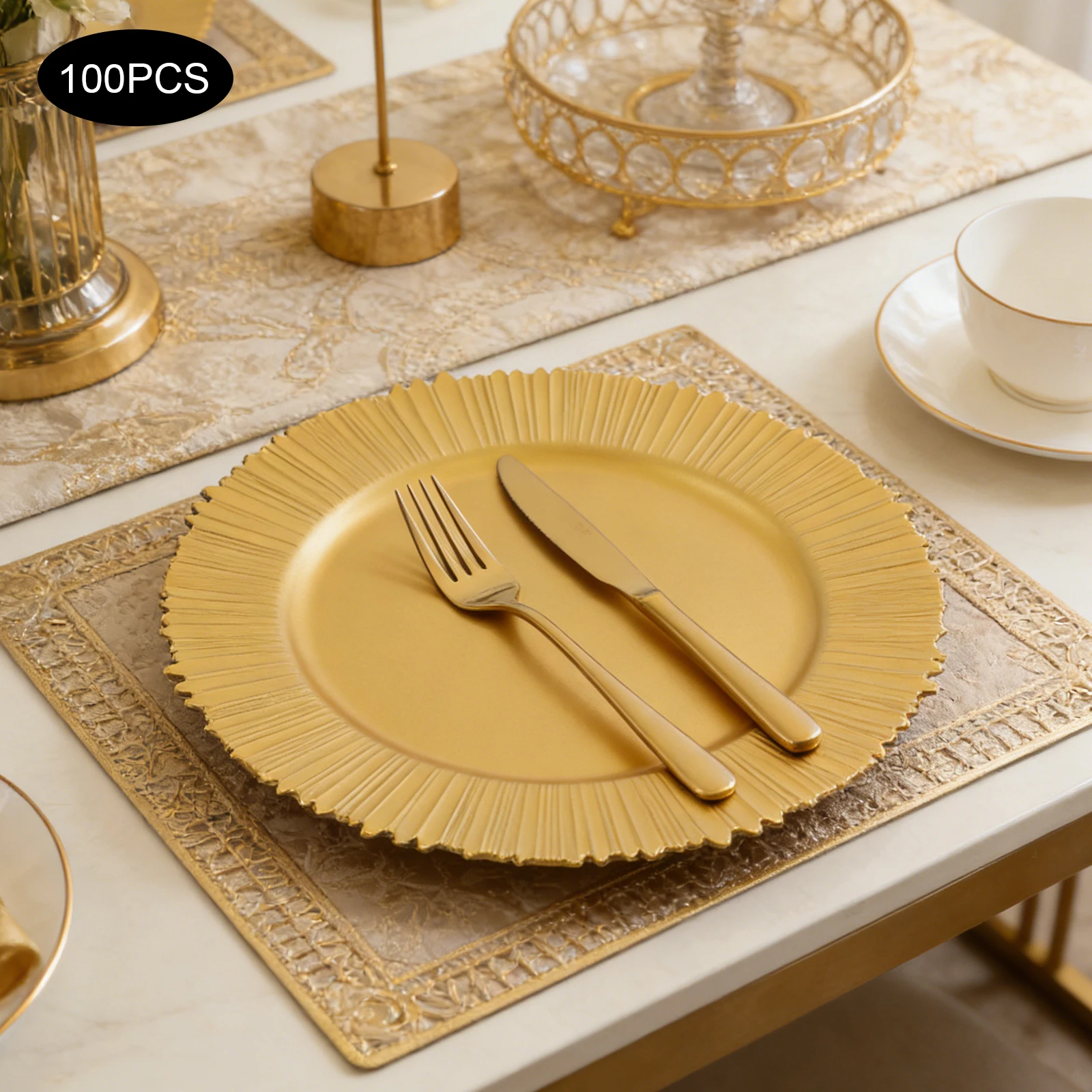 100-Pack Gold Charger Plates – Pp – 13