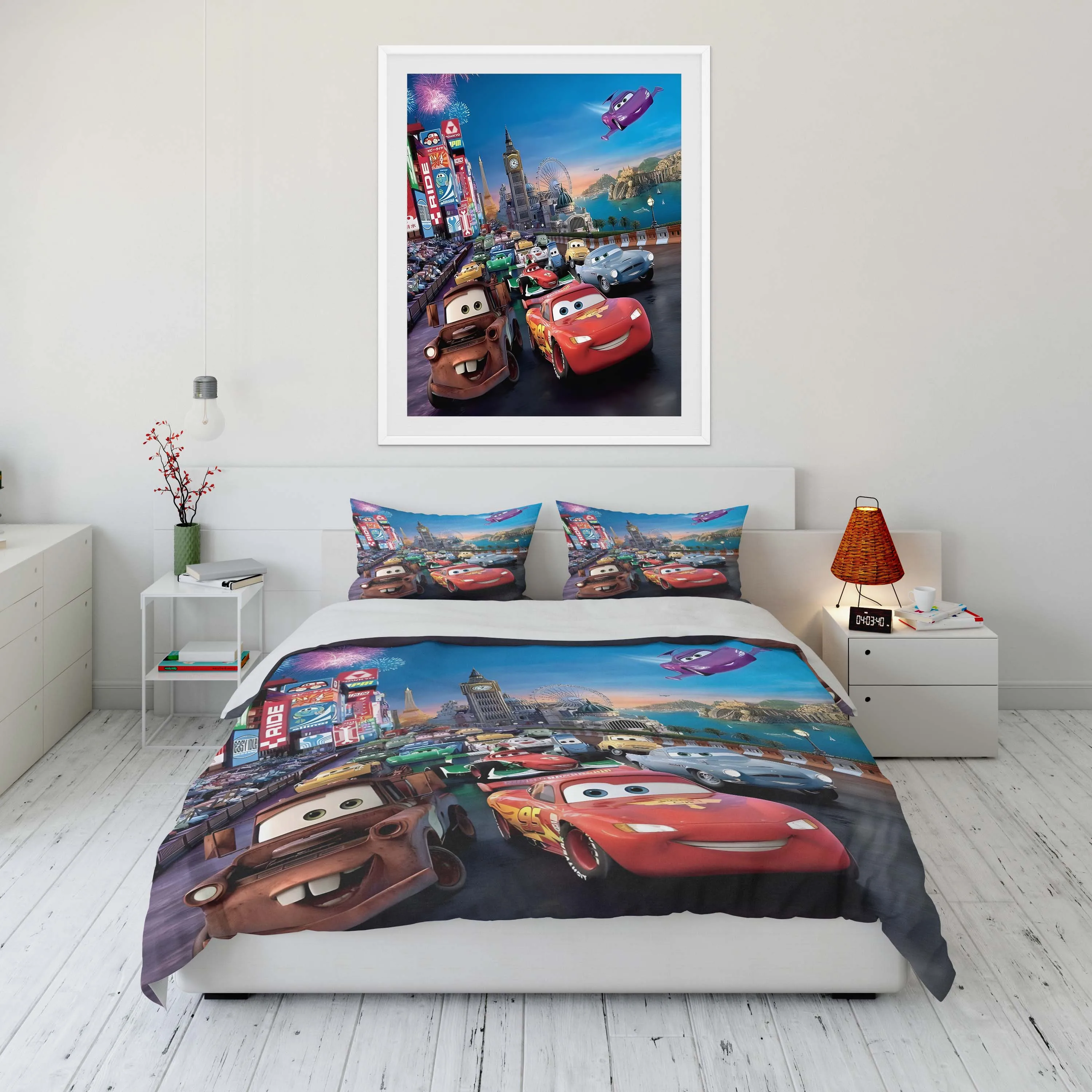 10 Sizes Disney Cars  McQueen Printed Bedding Set Cartoon Microfiber Bed Set Pillowcase Adult Bed Cover Bedroom Bed Set Duvet