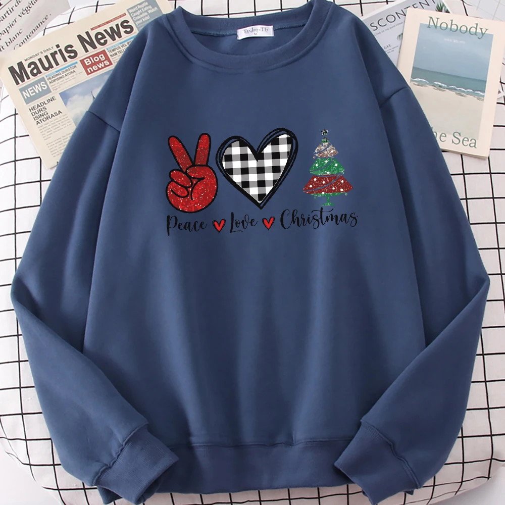 Merry Christmas Peace Love Trees Creative Print Sweatshirt Autumn Woman Clothes Fleece Fashion Pullover Comfortable Sportswear