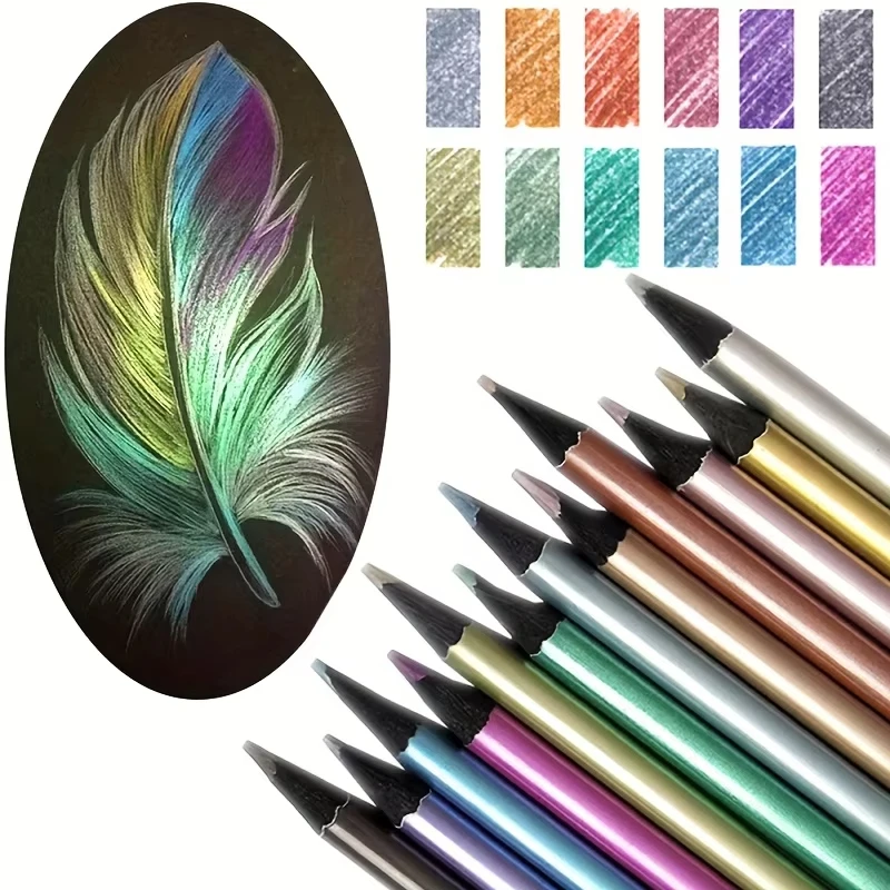 

DEDEDEPRAISE Metallic Colored Fluorescent Color Pencils Drawing Sketching Set Coloring Colour Pencils Profession Art Supplies