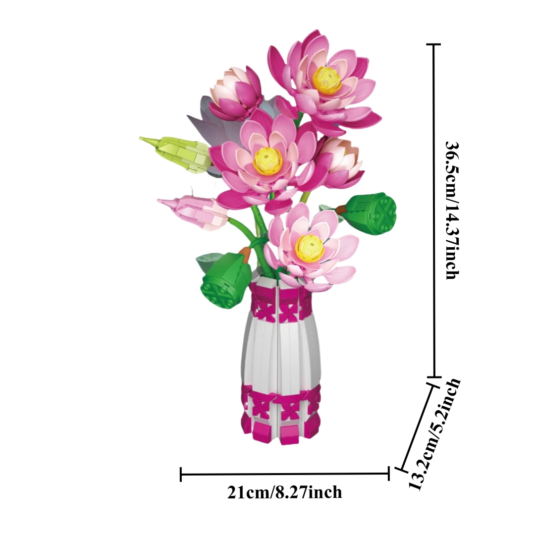 695+delige lotus bouwsteenornamenten met vazen |   Lotus-bouwsteenset in Chinese stijl |   Desktopdecoratie voor thuis |   Valentijnsdag/Halloween/Thanksgiving/Kerstcadeaus