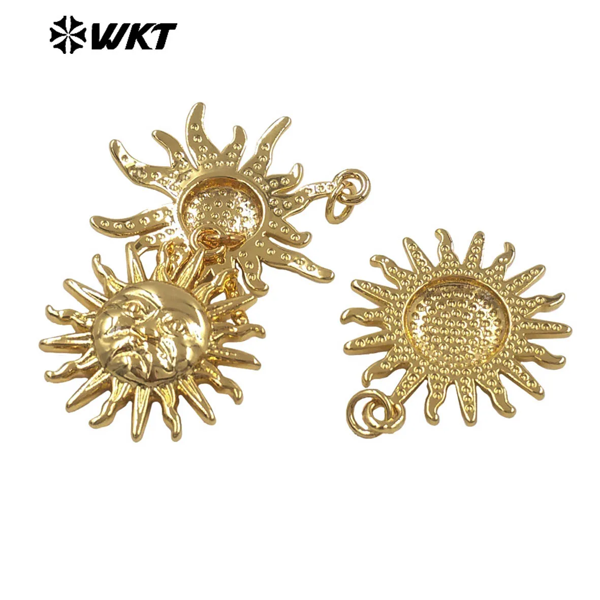 WT-P2080 New Arrival 18K Gold Plated On Brass Sun Shape Fine Pendants Charms For Girls Earrings Or Necklace Findings