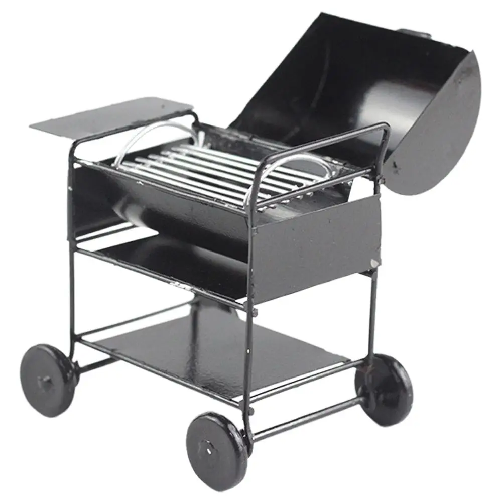 มินิบาร์บีคิวแร็คของเล่นบ้านตุ๊กตาบ้านย่างเครื่องครัวขนาดเล็กเฟอร์นิเจอร์จำลองเครื่องทำบาร์บีคิวสีดำขนาดเล็กสมจริง