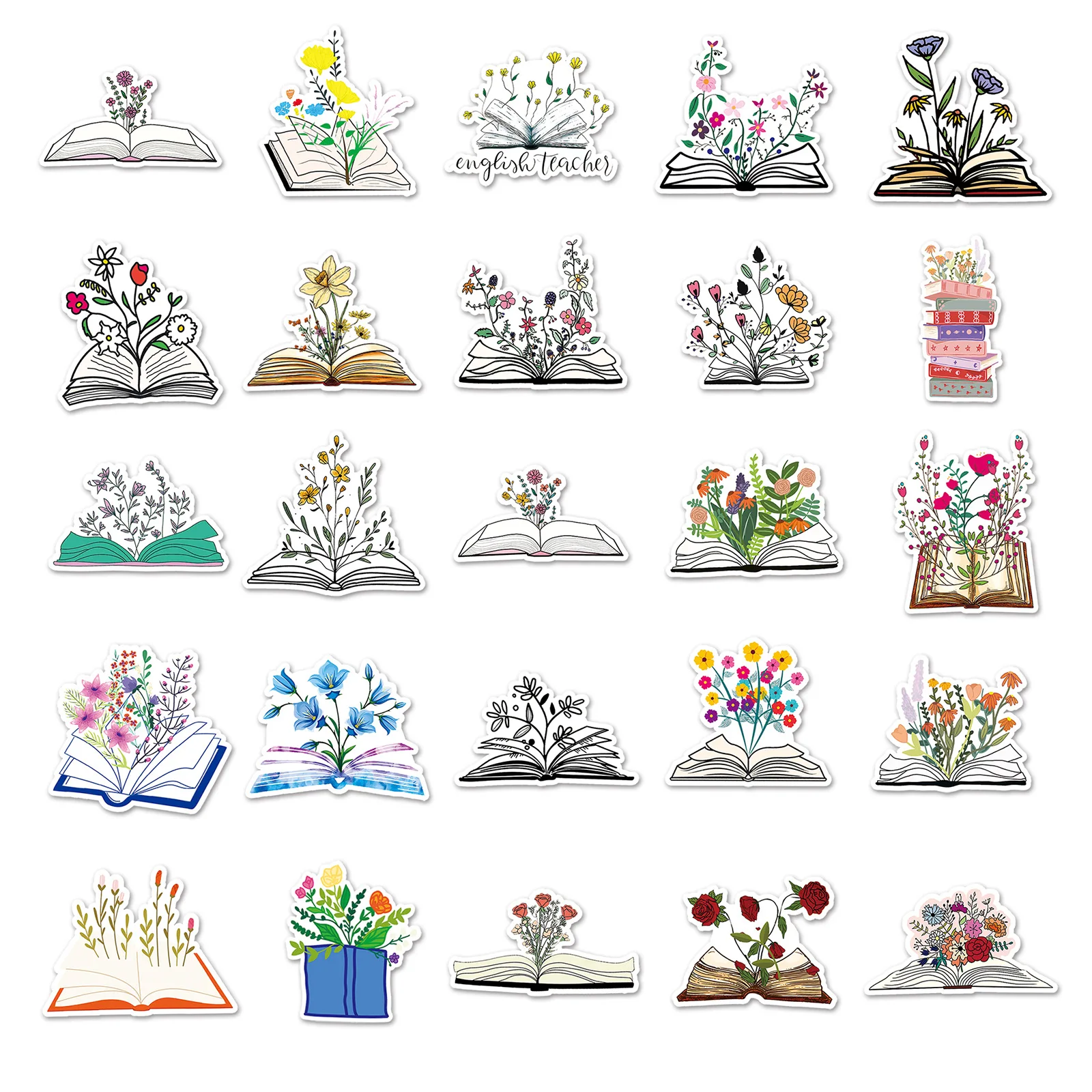 10/30/50PCS Cartoon Book Flower Sticker Graffiti Luggage Notebook Guitar Computer DIY Pattern Scrapbook Toy Decoration Wholesale