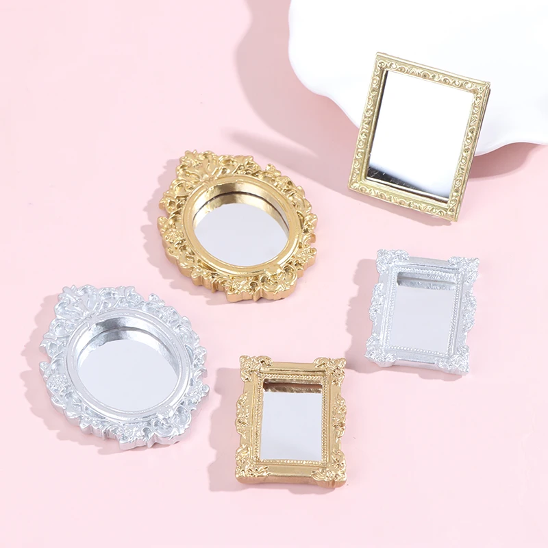 1pc 1/12 Dollhouse Miniature Frame Accessories Furniture Miniature Mirror Wall Room Mirror Mini Classical Doll House Mirrors