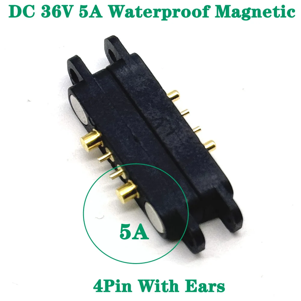 5A  4P Waterproof DC Magnetic Pogo Pin Connector 36V Pogopin Male Female With Ears Spring Loaded DC Power Socket