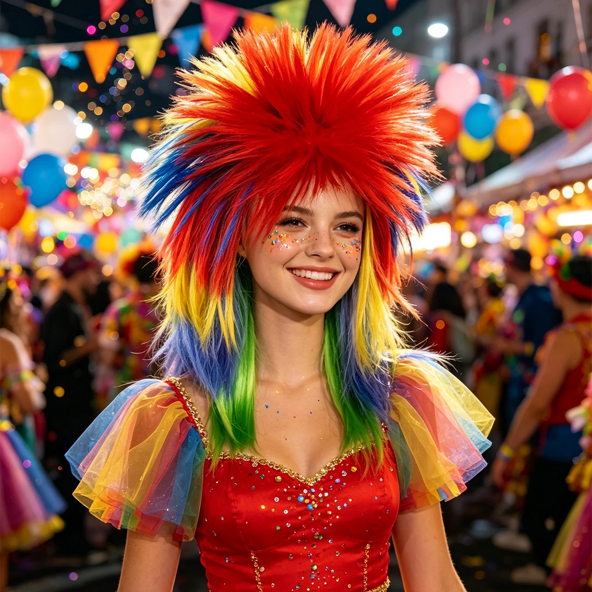 Rainbow Mullet Spiky Wig Synthetic Hair Punk Rock Clown Cosplay Halloween Carnival Pride Costume Party Full Wigs for Adults