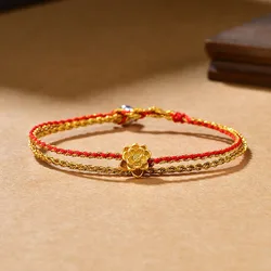 Hand-woven LuckY Lotus Red Rope Charming Bracelet Hand With Female Year Gold-plated Lotus Rope INS Style Niche Design Accessory