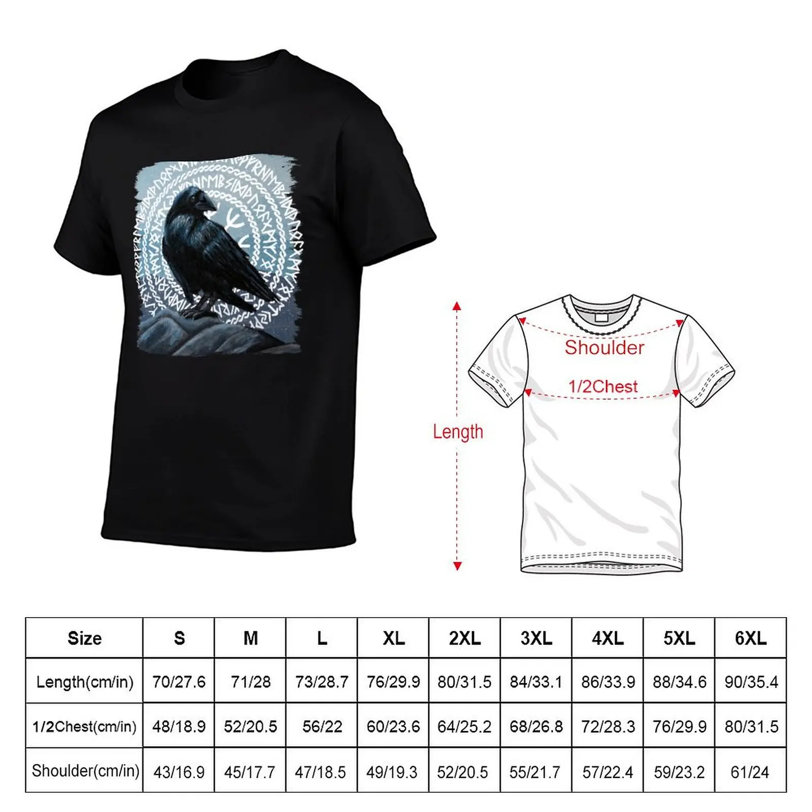 Raven in rune circle at twilight painting T-Shirt street wear funny costumes t shirt for men
