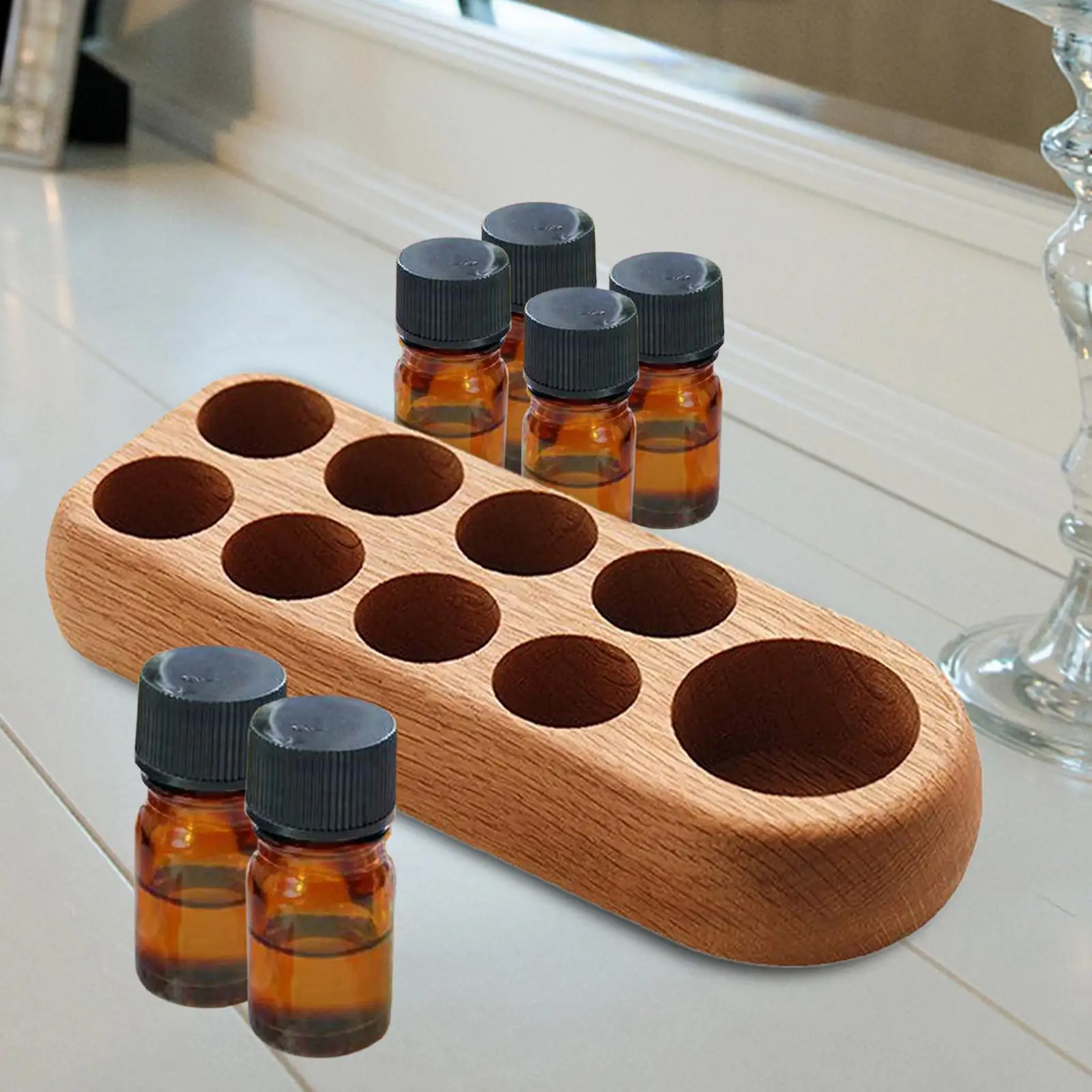 

Wooden Essential Oil Display Stand for 5ml 10ml Bottle 9 Holes Cosmetic Organizer Rack Rectangle Organizer 1 Tier Hard Wood