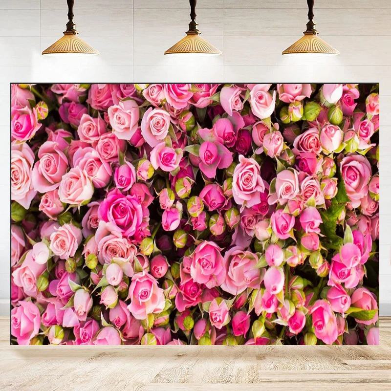 Dessert Table Backdrop - สีชมพูสีแดงดอกกุหลาบธีมการถ่ายภาพฉากหลังงานเลี้ยงฉลองทารกงานแต่งงานสุขสันต์วันเกิดพื้นหลังของตกแต่งโต๊ะเค้กขนมหวาน