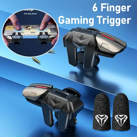 Bilashmart G21 Mobile Phone Game Trigger Gamepad Joystick 6-Finger Aim Shooting L1 R1 Key Button Game Fingertips For PUBG Game Controller