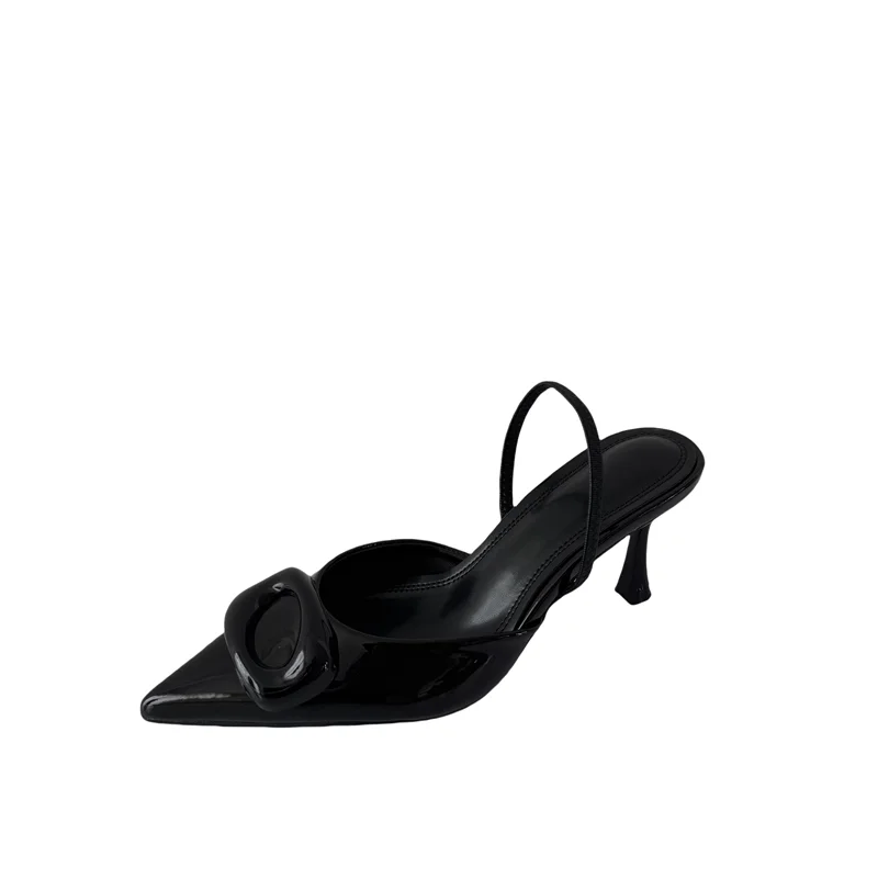 

Low Heels Elegant Woman Shoes Red Patent Leather Pionted Toe Slingback Pumps Burgundy Heels Ladies Summer Shoes