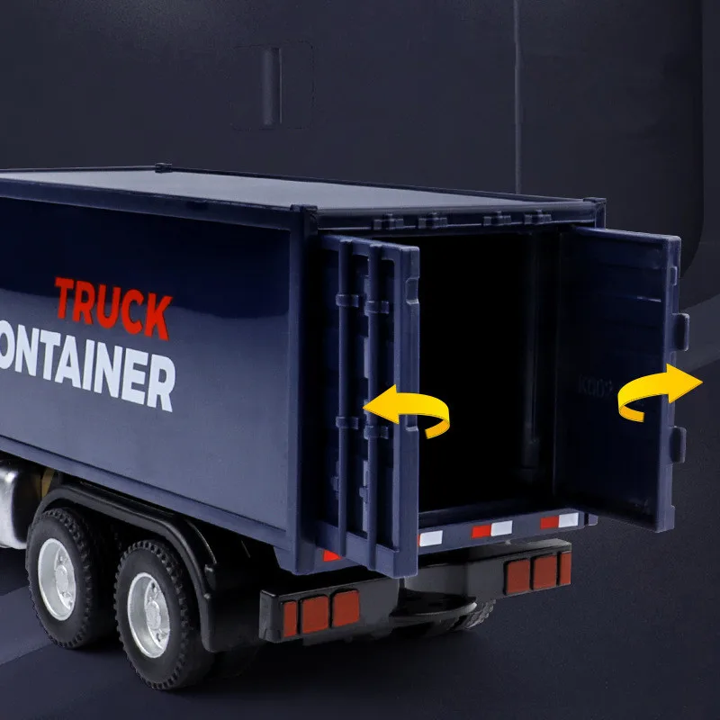 New 1:43 Alloy Pull Back Container Truck Model,Engineering Transporter Model,Box Truck Toys,Simulation of sound and light car