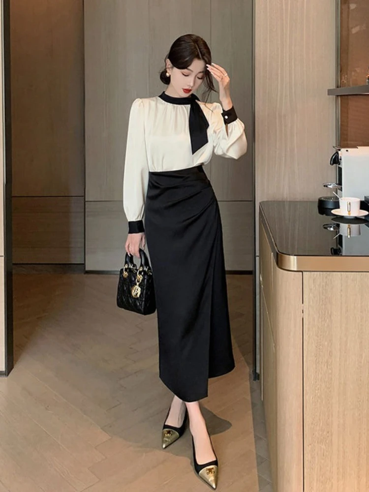 

Long Sleeve Women's Two Skirt Piece Set Korea Summer Fashion 2025 Clothing New Arrivals Y2k Clothes Trend Slit Female Outfits