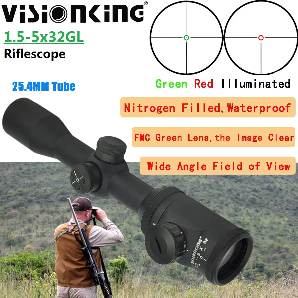 Visionking Lightweight 1.5-5x32 Hunting Riflescope Large View Long Range Mil dot Illuminated Hunting Sniper FMC SFP Optics Sight