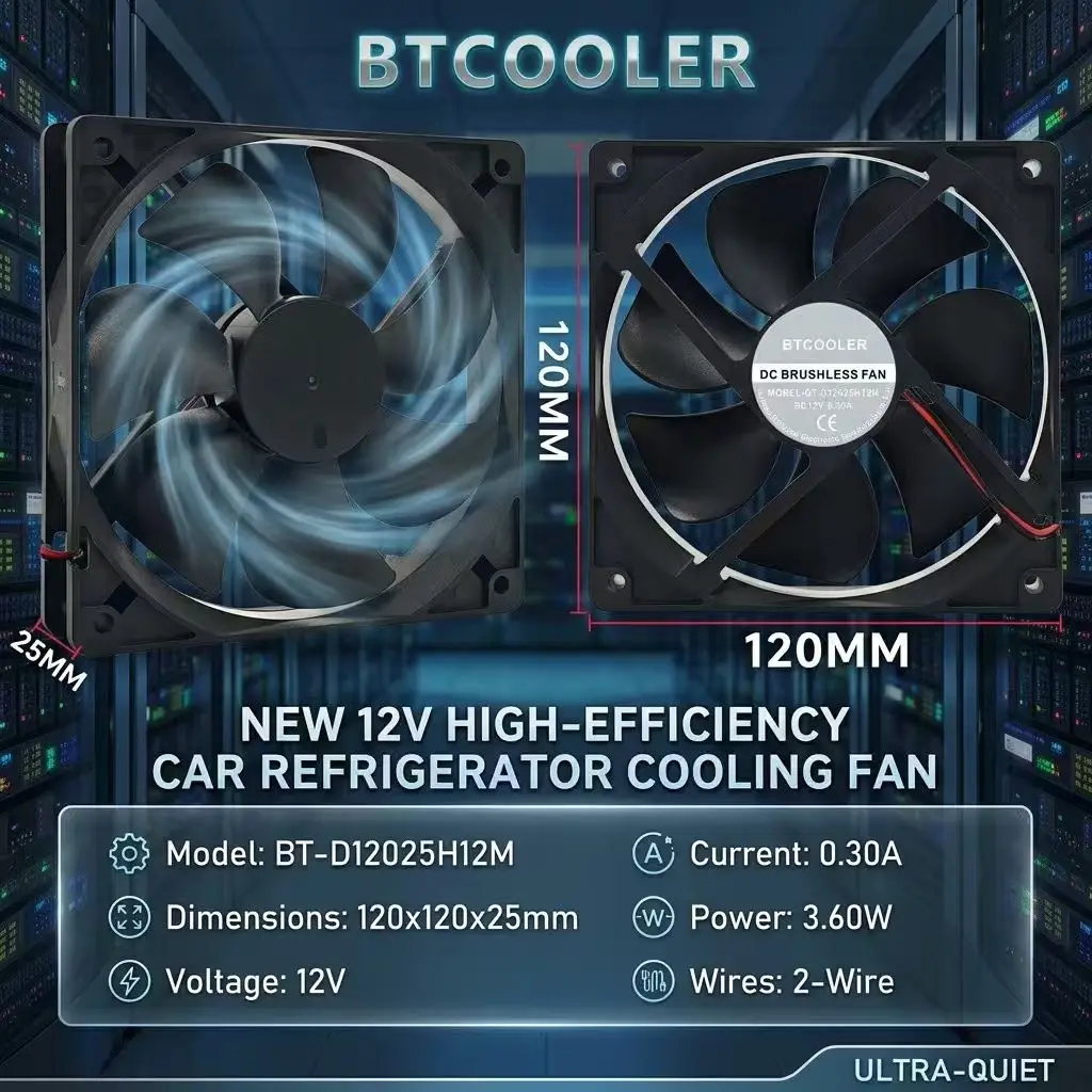 For BTCOOLER BT-D9225H12M DC 12V 0.20A 9225 92x92x25mm 2-Pin Car Refrigerator Fridge Freezer Quiet Inverter Chassis Cooler Fans