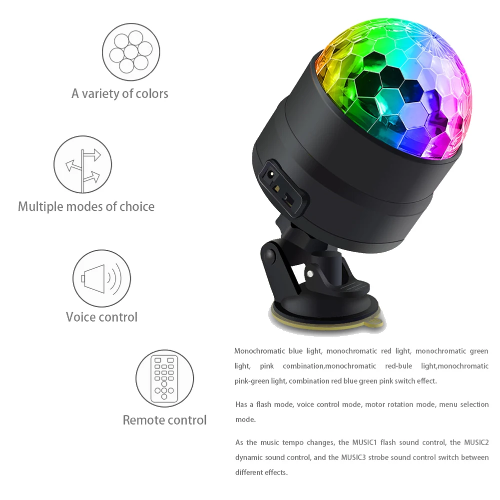 USB LED บาร์เวที RGB มินิดีเจดิสโก้ไฟบอลเสียงแสงโปรเจคเตอร์สําหรับรถบ้าน KTV เสียงเปิดใช้งาน (ไฟฟ้า)