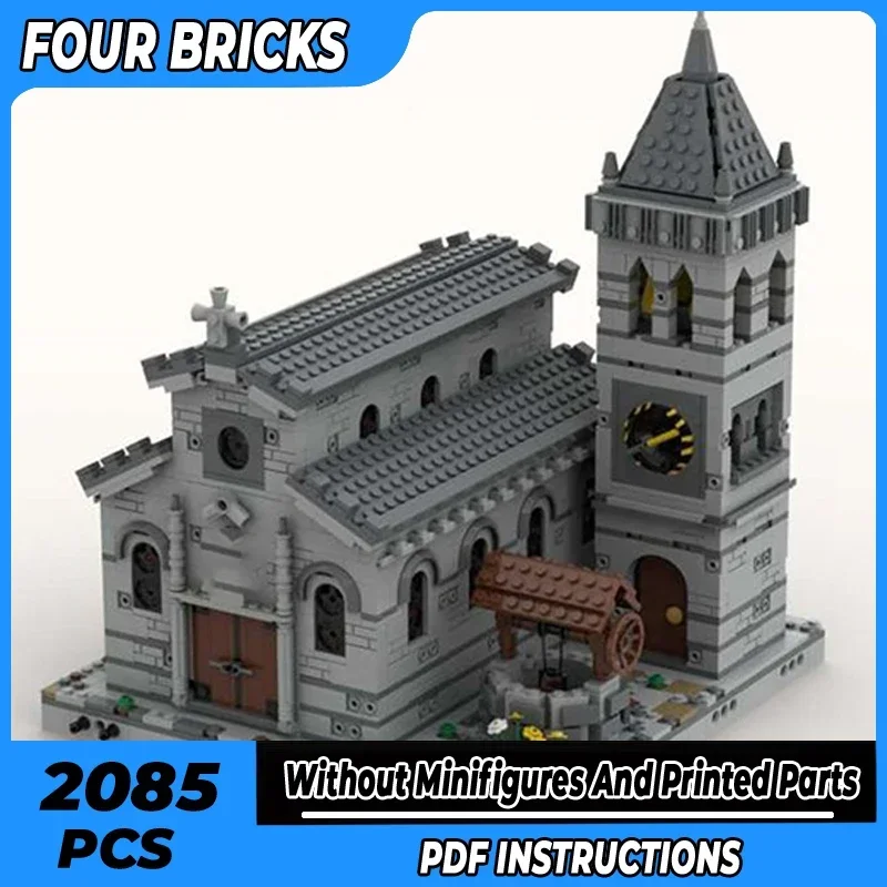 Bloques de construcción Moc para niños, modelo de vista a la calle, tecnología de Iglesia Medieval, bloques modulares, regalo de vacaciones, juguetes para niños, conjuntos DIY de montaje