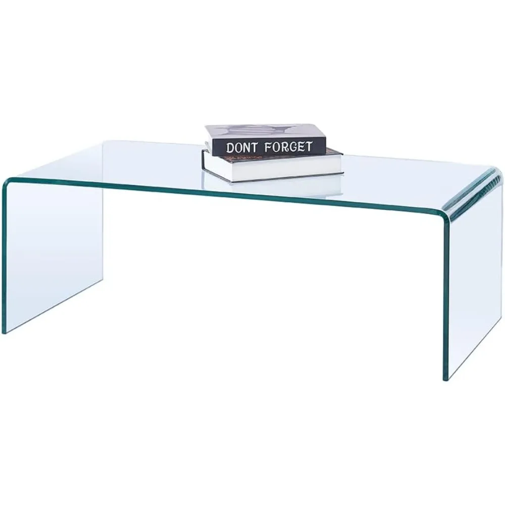 Glass Coffee Table, Modern Clear Tables for Living Room, Small Rectangle Tempered Glass Waterfall Sofa End Coffee Tables 39.4