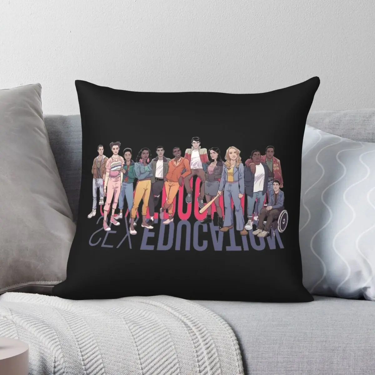 Sex Education Pillowcase Polyester Linen Velvet Pattern Zip Decor Throw Pillow Case Home Cushion Case 45x45