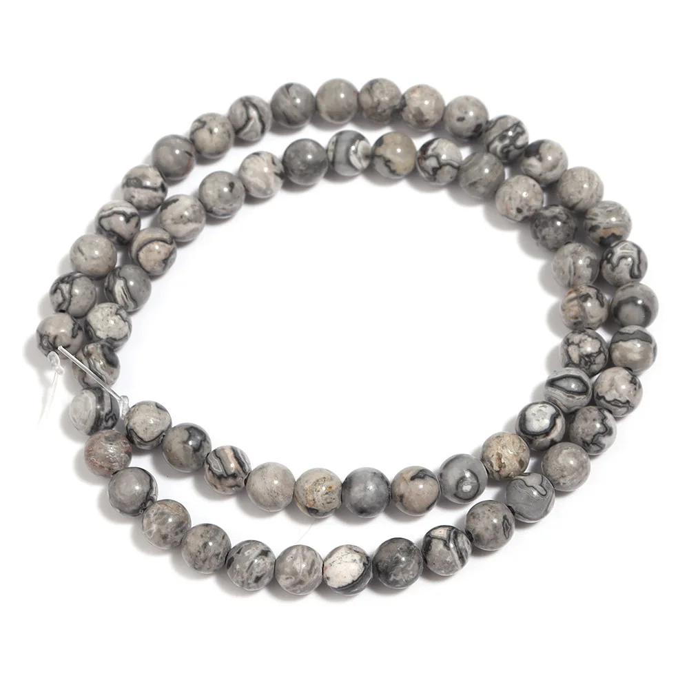 4/6/8/10/12mm Natural Picasso Jasper Loose Stone Beads Black White Gray for Making Jewelry Diy Handmade Necklace Bracelet Strand