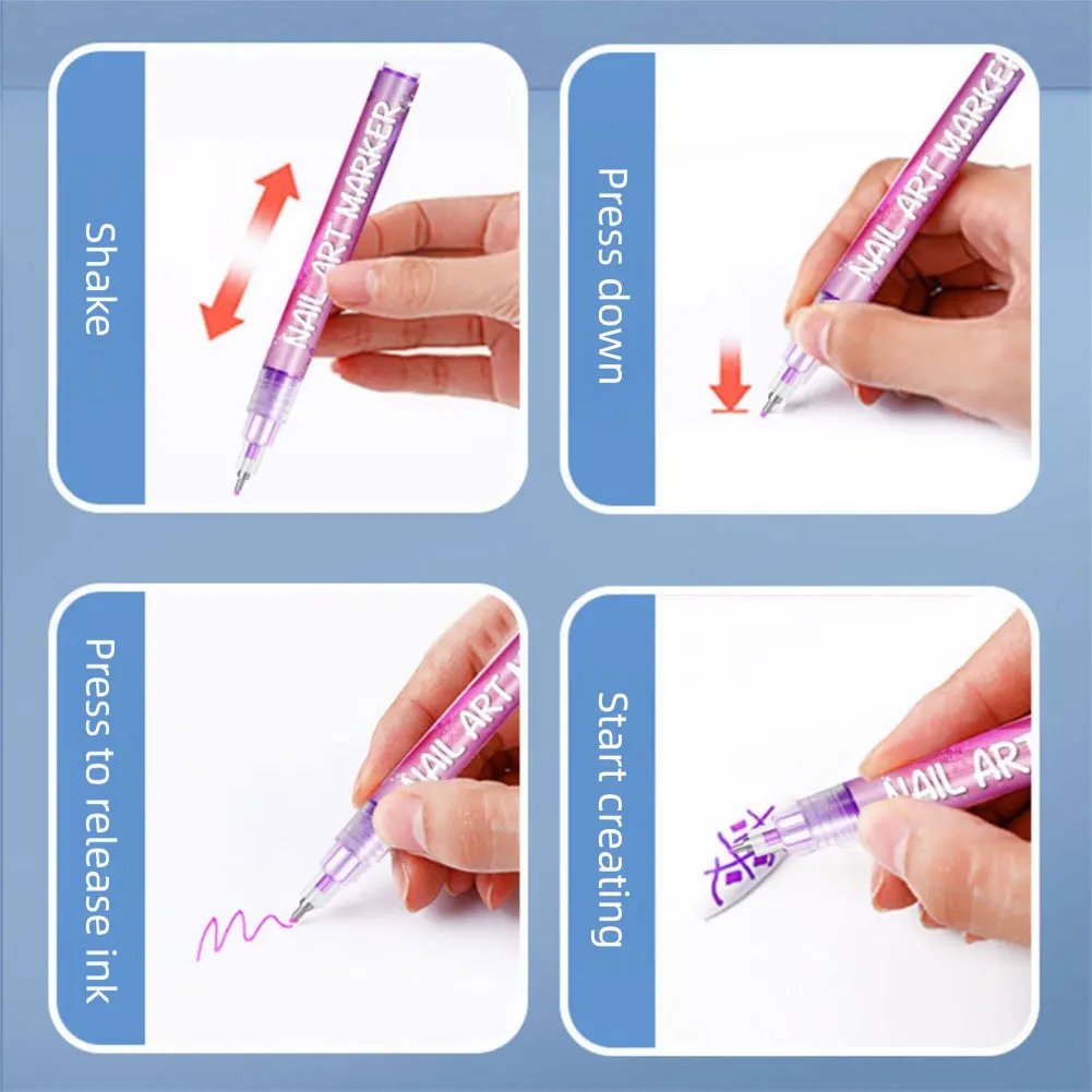 12개 네일 아트 폴리쉬 펜, 속건성 방수 DIY 0.5mm 아크릴 페인트 드로잉 펜, 웨어러블 네일 아트 디자인 용품
