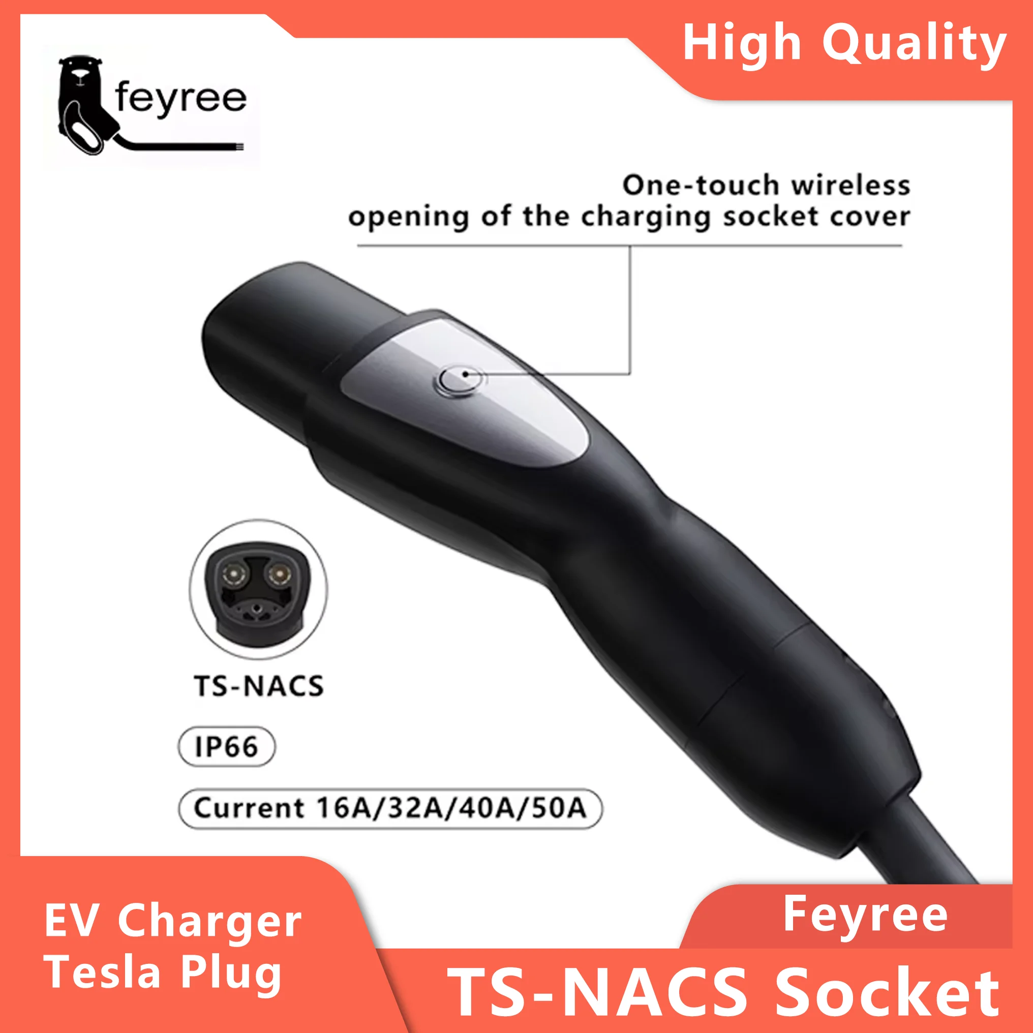 feyree TS-NACS Socket EV Charger Tesla Plug 16A 32A 40A 50A One-touch Wireless Open of Charging Cover Car Side for Model 3 X Y S