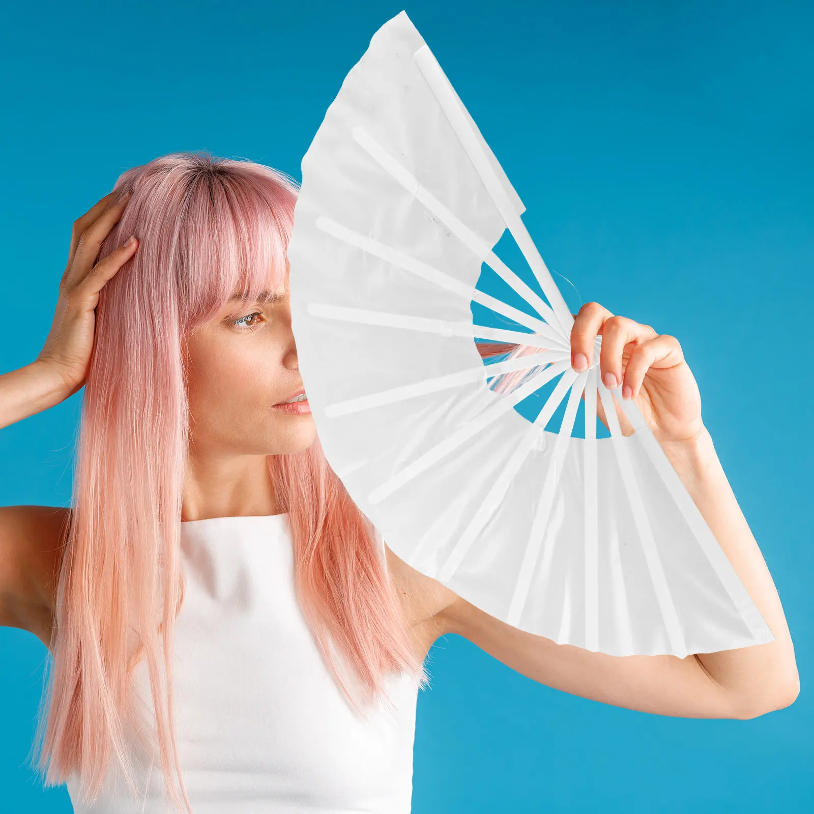 White DIY Blank Polyester Folding Fan for Tai Kung Fu Dance Performance Sublimation Printing Portable Compact Handheld