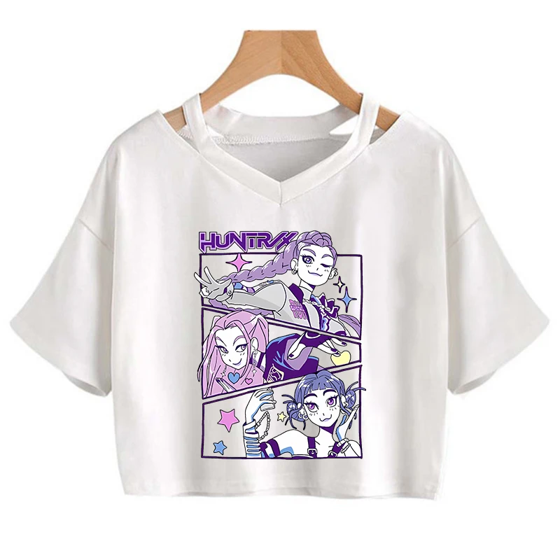 

Новые футболки с круглым вырезом Kpop Demon Hunters для девочек, повседневные женские летние рубашки с героями мультфильмов аниме, топы, футболки с короткими рукавами, одежда с принтом, подарок