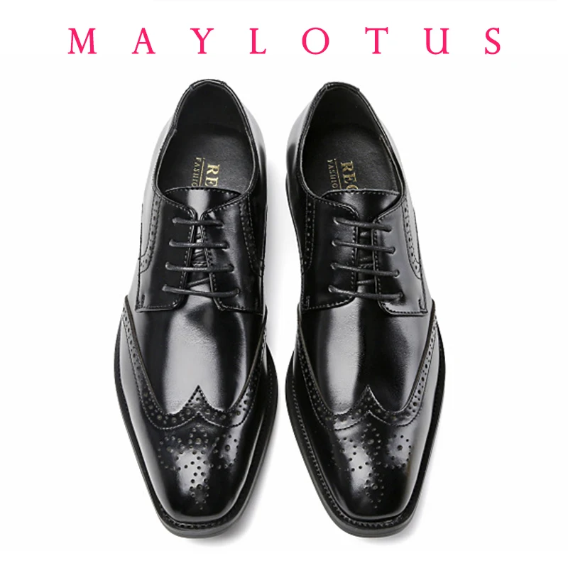 Top Quality Hard Cow Leather Pattern Men Formal Wedding Dress Shoes Pointed Toe Gentleman Men Brogues Oxfords New Spring