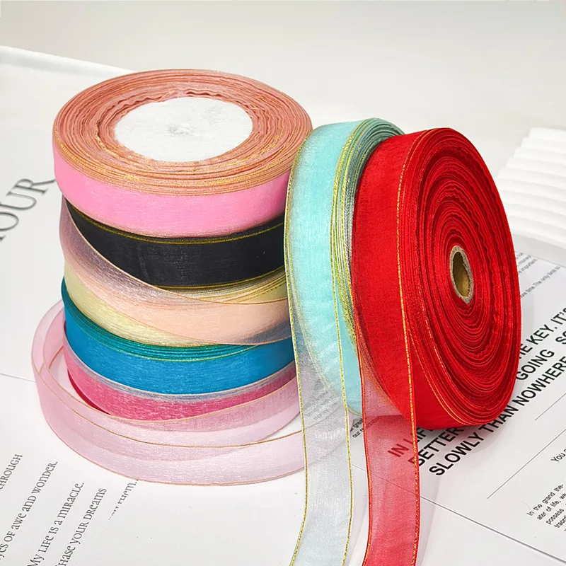 

2025 New Product 2cm Phnom Penh Gauze Ribbon Diy Gift Flower Baking Packaging Ribbon Decoration Ribbon Wedding Ribbon Ribbon
