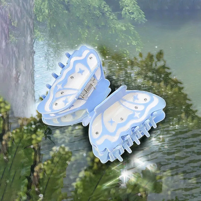 

1pc cream beige dreamy three-dimensional butterfly sticker diamond vinegar splicing hair clip