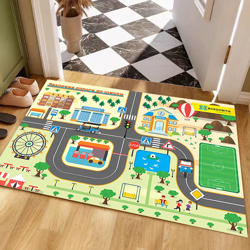 Kids Traffic Game Play Mat – Parking Lot Road Track with Cars & Signs – Interactive Educational Floor Rug for Boys and Girls