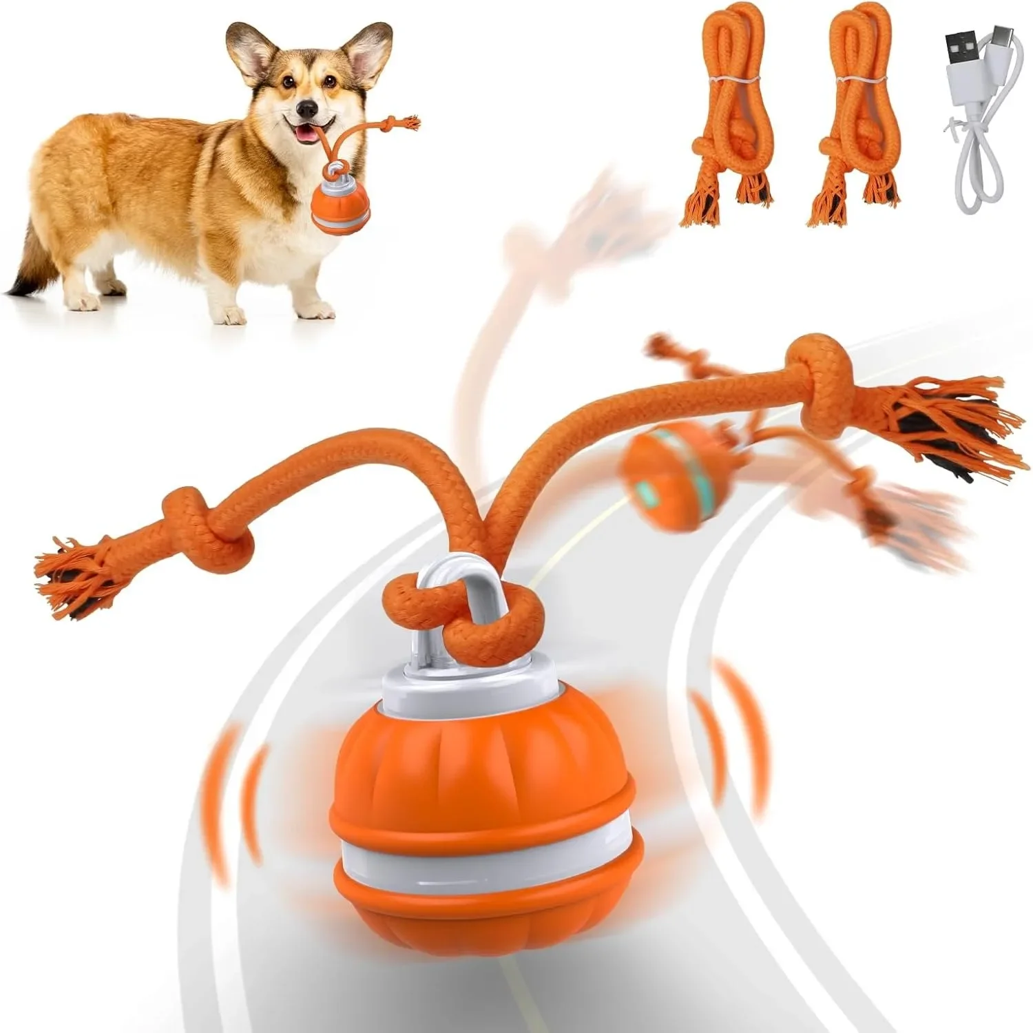 【セール中】犬用ペットボール インタラクティブおもちゃ モーションアクティベートローリングボール 子犬/小型犬用 自動移動おもちゃ USB充電式おもちゃ