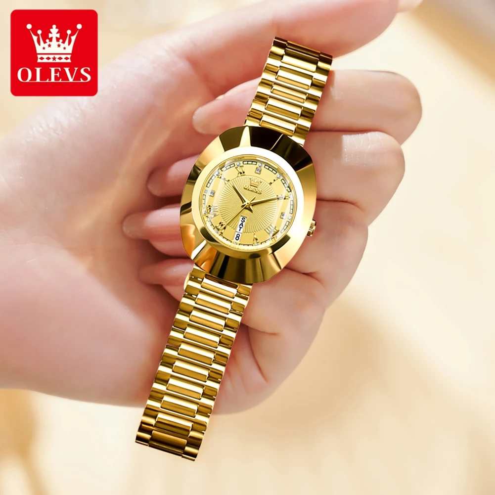 OLEVS Top Luxury Brand Lady Watch Elegant Fashion Gold Stainless Steel Women\'s Watches Calendar Waterproof Quartz Wristwatch