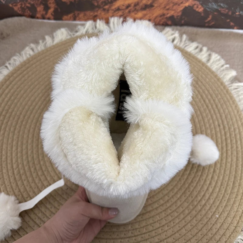 Cute Fur Ball Platform Snow Boots Women Warm Long Plush Faux Suede Winter Boots Woman Plus Size 43 Non Slip Cotton Padded Shoes