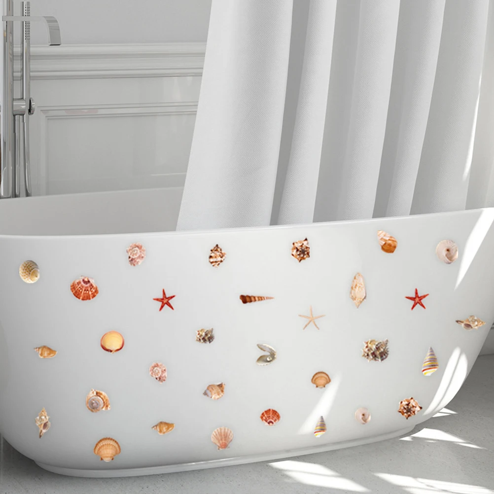 

6 Sheets Non-Slip Bathtub Stickers Kids Bathroom Decor Shell Pattern Seashell Self-Adhesive Floor Decals Anti-Slip for Showers
