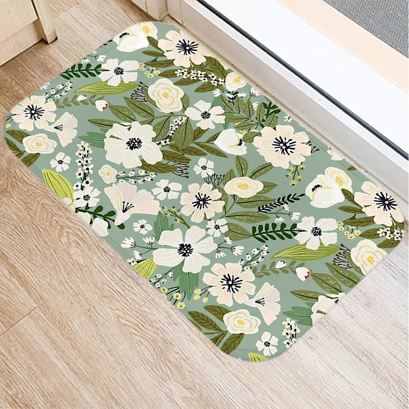 Colorful flower pattern home kitchen bathroom entrance doormat coral velvet carpet  indoor floor mat anti slip